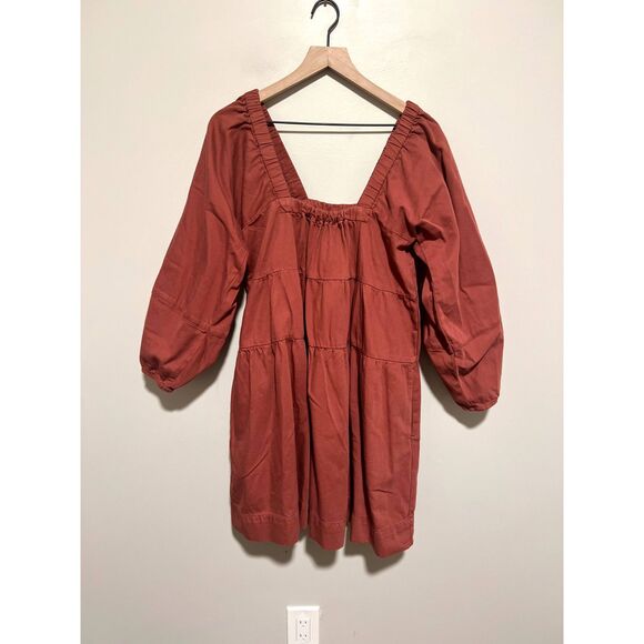 Free People Blue Jean Babydoll Dress Denim Mini Square Neck Puff Sleeve Small - Picture 5 of 10